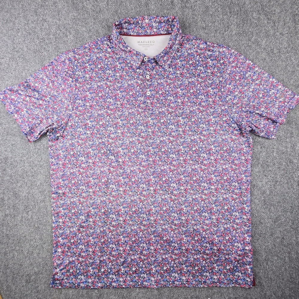 Maelreg Performance "Ditsy Floral" Polo Mens 2XL Floral Golf Shirt Blue Red Pink